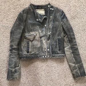 Zara Biker Distressed Leather Jacket S/M